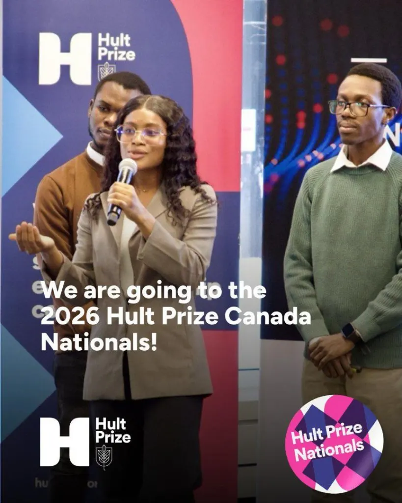 BeaCoPure on a Hult Prize stage, with the line: We are going to the 2026 Hult Prize Canada Nationals.